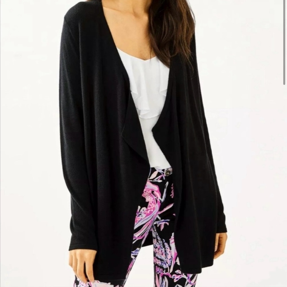 LILLY PULITZER Black Dustin Open Front Swing SWEATER L